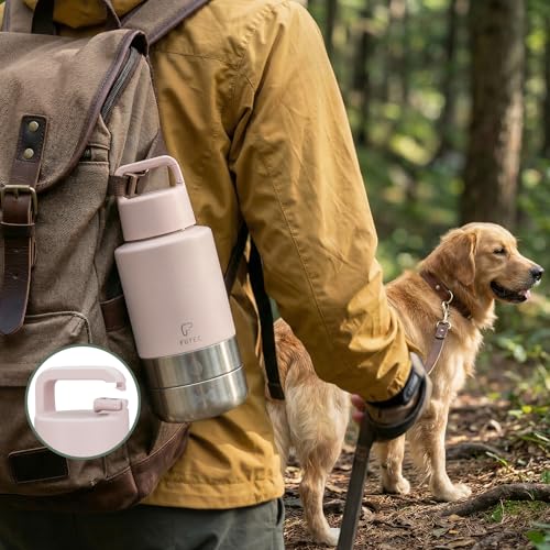 FUYEC Dog Water Bottle 32oz, Insulated Stainless Steel Travel Water Dispenser with 2 Detachable Dog Bowls for Food and Wat...