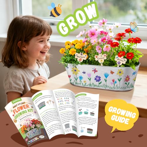 PLANTMEW Paint & Plant Flower Growing Kit for Kids - Fun Kids Gardening Set - Unique Birthday, Crafts & Arts, Gardening Gi...