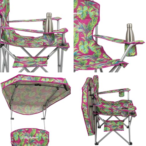 Tommy Bahama Extra-Wide Folding Beach Chair with Max Shade Canopy, Side Table, and Cup Holders, 25" W Outdoor Portable Cam...