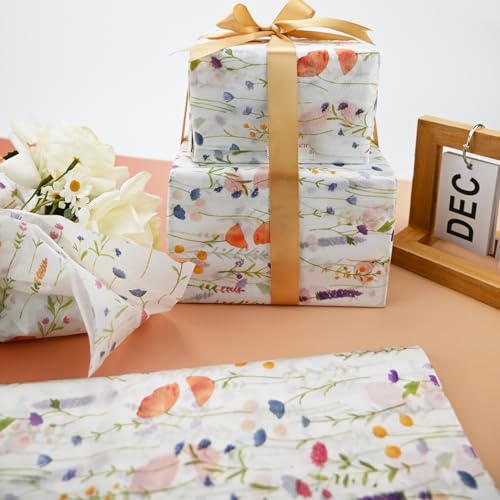 TINYFUTURE 100 Sheets Flower Gift Wrapping Tissue Paper Recyclable Greenery Botanical Packaging Bag for Wedding Birthday S...