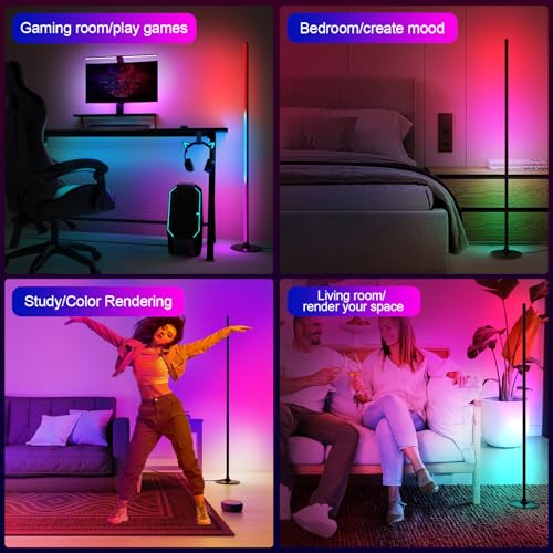 Lanmonlily Corner Floor Lamp, Smart RGB LED Corner Lamp with Alexa, Smart Modern Floor Lamp with Music Sync, Timer Settin...