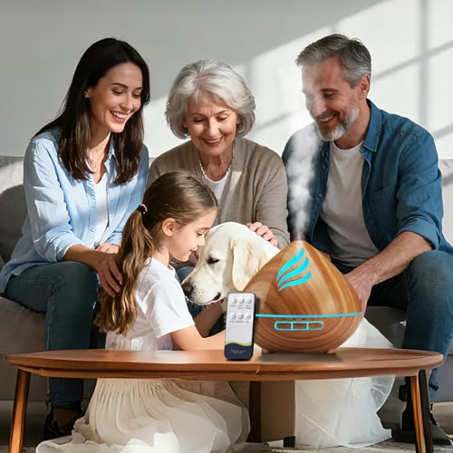 JcrAsZZF Essential Oil Scent Diffuser: 500ML Aroma Diffuser with Remote Control - 14 Colors LED & 2 Mist Modes - 4 Timer S...