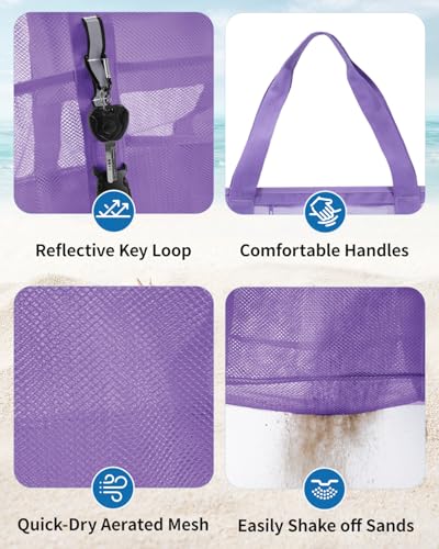 WANDF Mesh Beach Bag for Women, Large Beach Tote Bags with 40oz Tumbler Side Pockets, Family Pool Bag for Swim Toys Towels...