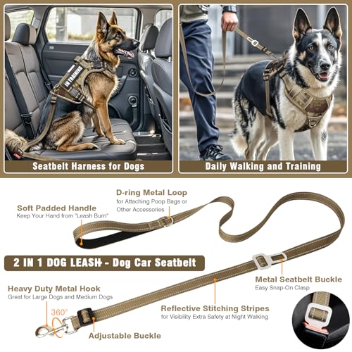 MOOGROU Tactical Dog Harness and Leash Set for Large Dogs,Heavy Duty No Pull Service Dog Vest and 10 Patches with Dog Seat...