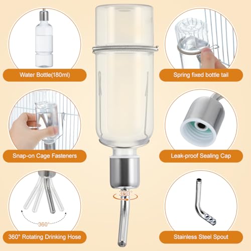Baluue Dog Water Dispenser No-Drip Pet Water Bottle for Cage Crate 180ml /6Oz Hanging Small Bottle for Cage Crate Raised a...