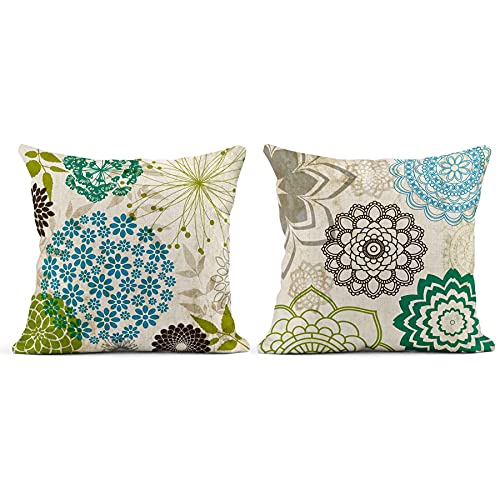 Taysta Set of 4 Linen Throw Pillow Cover Case Sparklers Floral Patterns Decorative Pillow Cases Covers Home Decor Square 2...