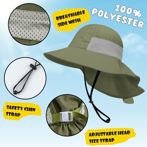 Toddler Baby Sun Hat Kids Summer Beach Essentials Adjustable Beach Hats with Bucket Wide Brim for Boys Girls Age 0-14 Years