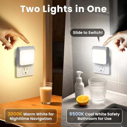 6-Pack Dimmable LED Night Lights Plug into Wall with Dusk to Dawn Sensor, 2 Color in 1 Plug in Night Light 30-60lm Brightn...