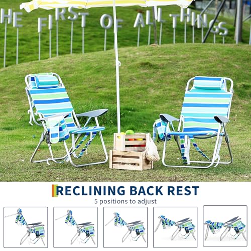 GarveeLife High Backpack Beach Chair for Adults 2 Pack, Lightweight Portable Lay Flat Folding Beach Chair with 5 Position...