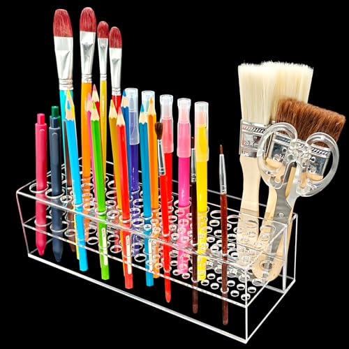 HESHUYU Acrylic Paint Brush Holder 77 Holes and Multi-functional Compartment Paintbrush Organizer Artist Brush Holder Pain...