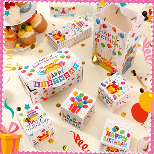 Tenceur 14 Pcs Happy Birthday Exploding Gift Box Set 12 Bounces Boy or Girl Folding Bouncing Gift Box Funny Pop out Money ...