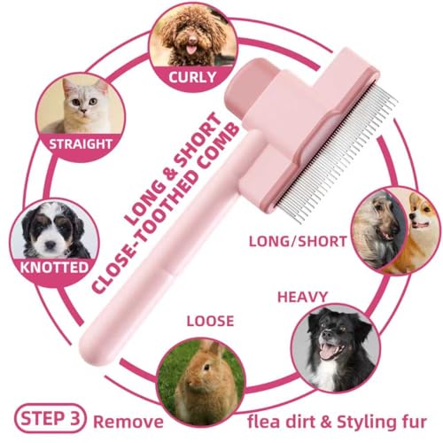 KUEIOX Pet Grooming Kit - 7 PCS Deshedding Brush Set with Slicker, Undercoat Rake, Bath Brush & Nail Clipper for Short & L...