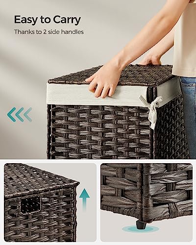 SONGMICS Storage Basket with Lid, Woven Blanket Storage Bin with Handles, Foldable, Removable Liner, Metal Frame, for Bedr...
