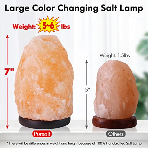 pursalt Himalayan Salt Lamp 7 Inches (5-6 Lbs) with Upgraded Remote Control, Adjustable 16 Color Changing Salt Lamp Night ...