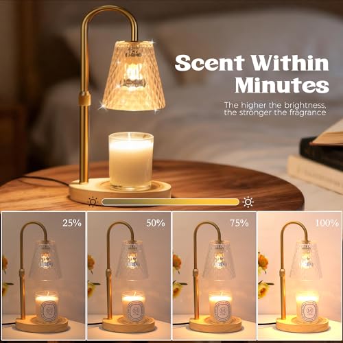 Candle Warmer Lamp with Timer - Adjustable Height Electric Wax Melter in Gold for Cozy Aesthetic Bedroom Home Decor Gift f...