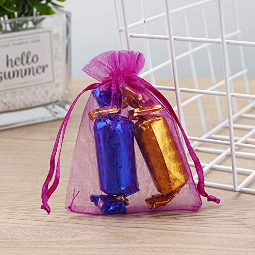 MOTYAWN 100 PCS Rose Red Organza Bags Sheer Drawstring Gift Bags 2x3 Jewelry Pouches Wedding Party Christmas Favor Gift Ba...