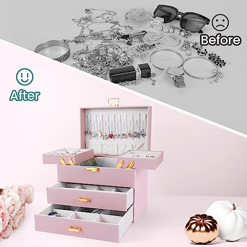 Dajasan Jewelry Organizer Box, Large Jewelry Boxes for Girls, Space-Saving 4 Layers Jewelry Storage Case with Drawer, Gift...