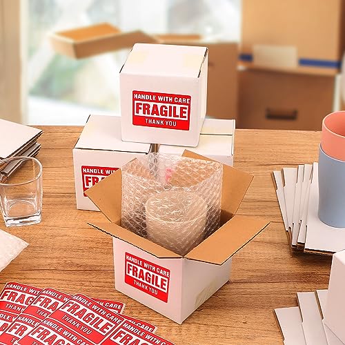 25Pack 5x5x5 Shipping Boxes for Small Business,White Mailing Boxes with Bubble Bags & Fragile Stickers for Mailing and Pac...