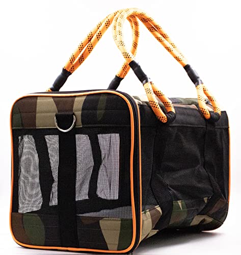 Buddy's Best Airline Approved Pet Carrier – Army Camo & Orange for Dog or Cat, Fits Under Seat, TSA Compliant, Ventilated ...