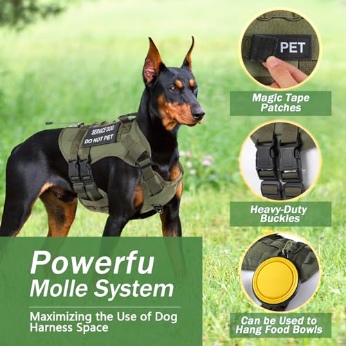 Yungaspy No Pull Tactical Dog Harness for Large Dogs, Escape Proof Molle Dog Vest Harness and Leash Set, Adjustable Milita...
