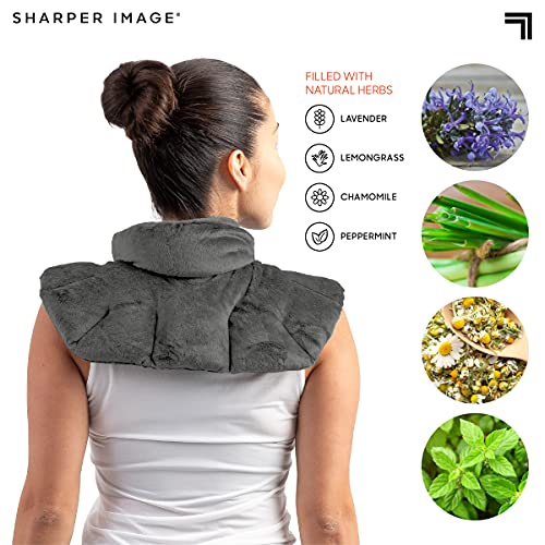 Sharper Image Heated Neck & Shoulder Wrap - Microwavable Warm & Cooling Plush Pad, Scented Aromatherapy (100% Natural Lave...