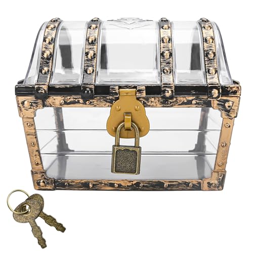 Treasure Chest Box, Small Pirate Treasure Case with Lock and Key, Transparent Jewelry Storage Container Display Toy Candy ...