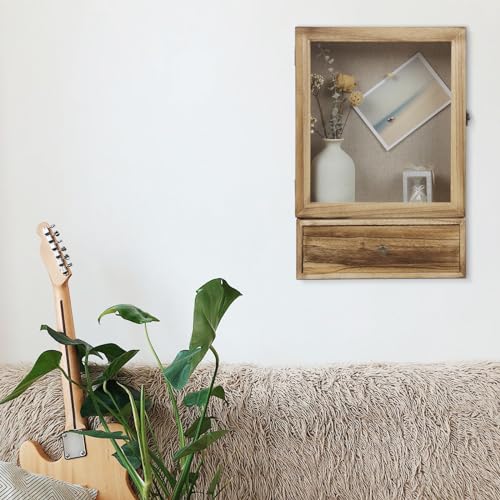 Butizone Shadow Box Frame, 3.2" Deep Shadow Box Display Case with Real Glass and Drawer, Rustic Wood Memory Box for Pictur...