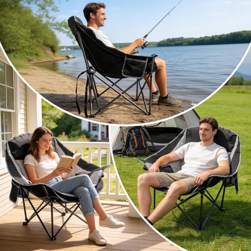 Suteck Oversized Camping Chairs for Adults - Heavy Duty Padded Camping Chair Folding Lawn XL Camp Chair with Cup Holders f...