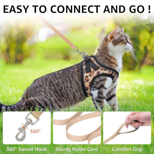 SCENEREAL Cat Harness & Leash Set Escape Proof - Adjustable Air Mesh Vest with Reflective Strips for Kittens, Puppies, Rab...