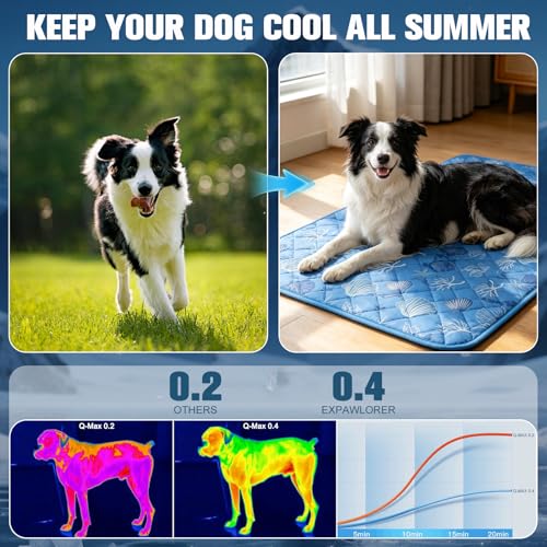 EXPAWLORER Dog Cooling Mat, Foldable Cooling Dog Bed for Summer,Pet Self Coolings Sweat Absorbing Pad for Dogs Cats,Cool S...