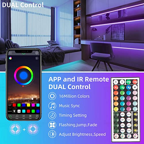 KSIPZE 100ft Led Strip Lights RGB Music Sync Color Changing Led Lights with Smart App Control Remote Led Lights for Bedroo...