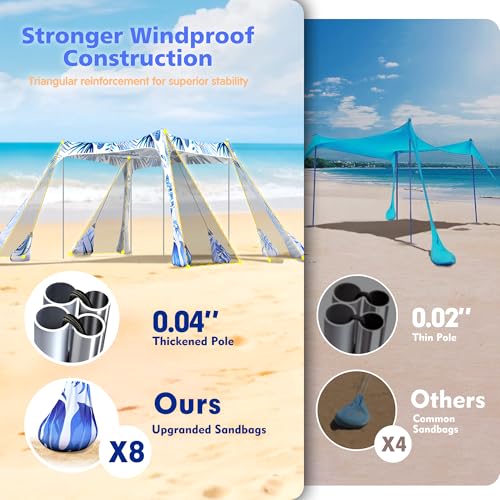 2PM SPORTS Beach Tent Sun Shelter 10x10 FT - UPF 50+ UV Protection, 8 Sandbags, Easy Setup, Portable Beach Shade Canopy fo...
