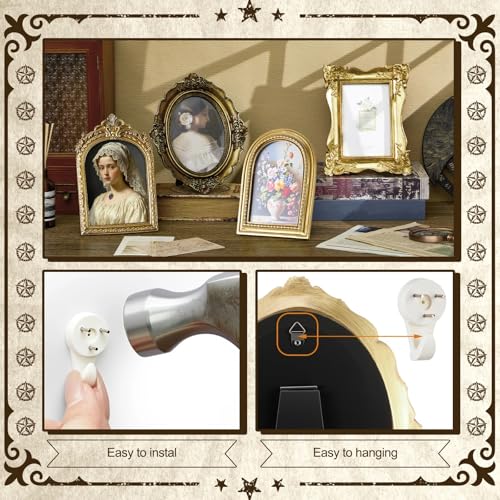 8 Pcs Picture Gold Vintage Gallery Wall Frame Set Antique Resin Picture Frame Collage Including 8x10, 5x7, 4x6 Baroque Vic...