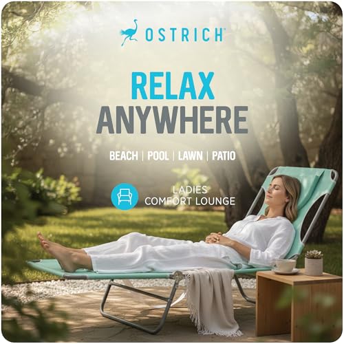 Ostrich the Ladies Comfort Lounger with Chest Support, Foldable and Portable Reclining Outdoor Patio Beach Lawn Camping Po...