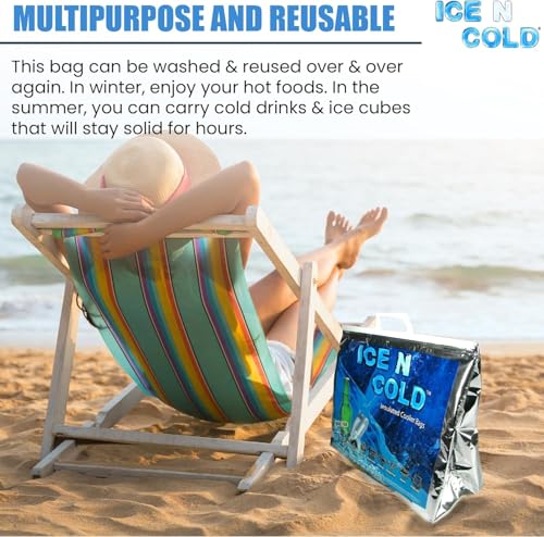 ICE N COLD Insulated Cooler Bag - X-Large 40 lbs Capacity (Pack of 5) | Lightweight, Soft, Collapsible | Ideal for Groceri...