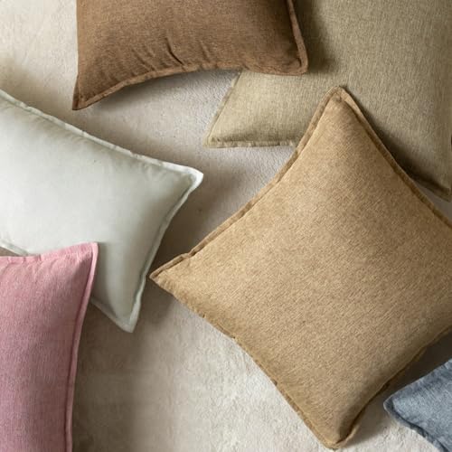 Yaertun Pack of 2 Decorative Linen Soild Throw Pillow Covers Farmhouse Neutral Cushion Covers Pillowcase for Chair Couch S...