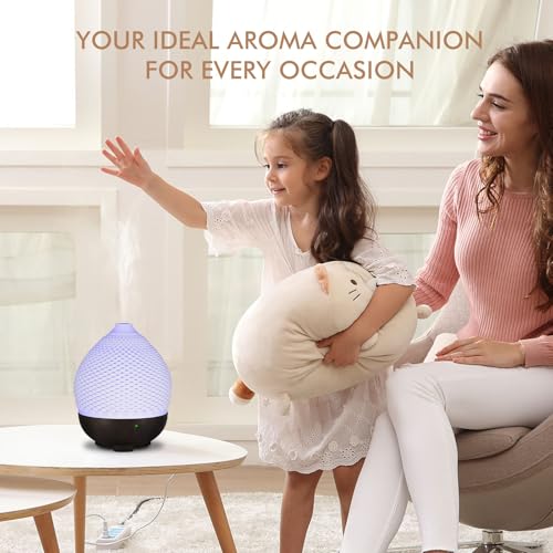 Essential Oils Diffuser Ceramic 250ml - Ultrasonic Aromatherapy Diffuser 3D Printing Dome, Cool Mist Air Freshener with 2 ...