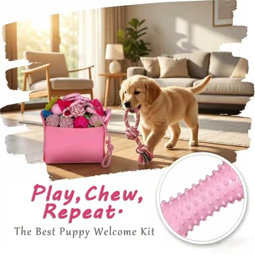 PawsAion Puppy Toys Set - 20 Pack Pink Dog Chew Toys for Teething Small Breeds - Tough Rope Toys for Puppies, Cute Soft Ru...