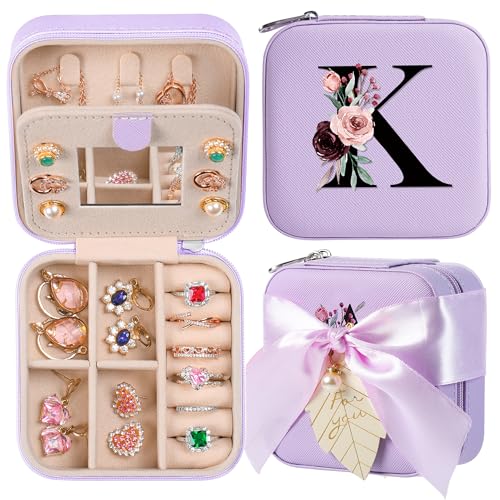 AYGXU Travel Jewelry Box for Women and Girls - Small Case With Initial A-Z - Teacher Gifts