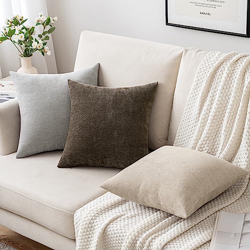 MIULEE Pack of 2 Beige Decorative Pillow Covers 18x18 Inch Soft Chenille Couch Throw Pillows Farmhouse Cushion Covers for ...