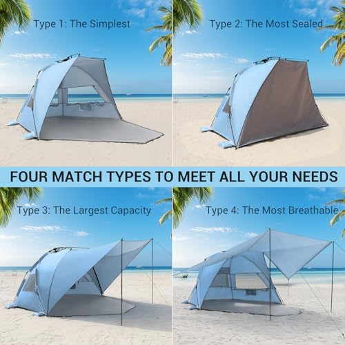 Elegear CumbreX™ Beach Tent with 360° Removable Canopy, 4-6 Person Pop Up Sun Shade Shelter, UPF 50+ Automated Installatio...