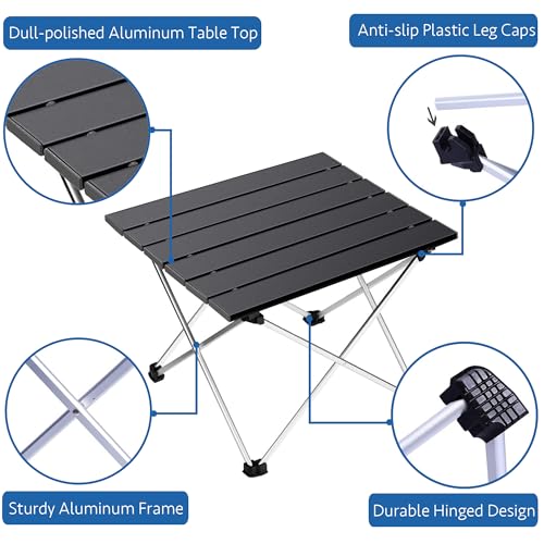 Grope Portable Camping Table with Aluminum Table Top, Folding Beach Table Easy to Carry, Prefect for Outdoor, Picnic, BBQ,...
