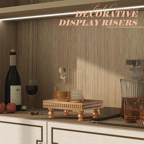 EOSAHR Acacia Wood Display Riser for Home Decor – Boho Pedestal Stand with Bead for Bathroom, Kitchen & Coffee Table, Soap...