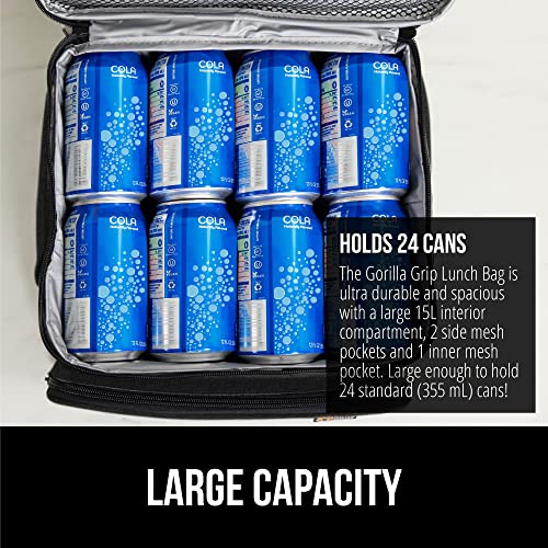 GORILLA GRIP Insulated Lunch Box Bag for Women Men,15L, Leakproof XL Reusable Soft Cooler Bags, Multiple Compartments, Mes...