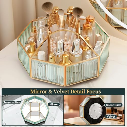 CoralHouse 360° Rotating Makeup Organizer Spinning Vanity Organizer with Makeup Brush Holder for Countertop, Bathroom Stor...