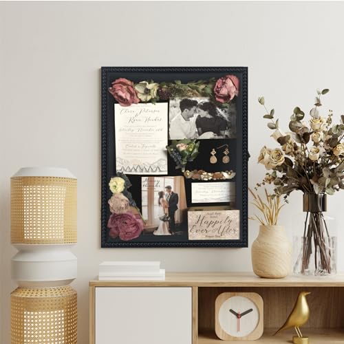 FramePro Shadow Box 13x16 Front Open with Hinge Beaded Designed Display Case with Linen Back, Picture Frame Wedding Bouque...