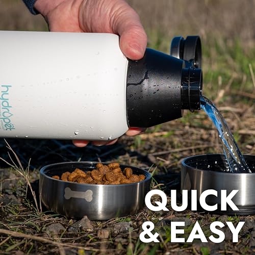 Hydropet Portable Dog Water Bottle (32 oz) - Insulated Dogs & Cats Travel Bottles, Stainless Steel - Detachable Dog Food B...