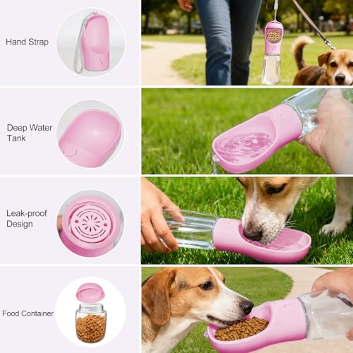 Dog Water Bottle, Portable Water Bottle with Food Container for Dogs Cat Pet Hiking Walking Travel Camping, Leak-Proof Dog...