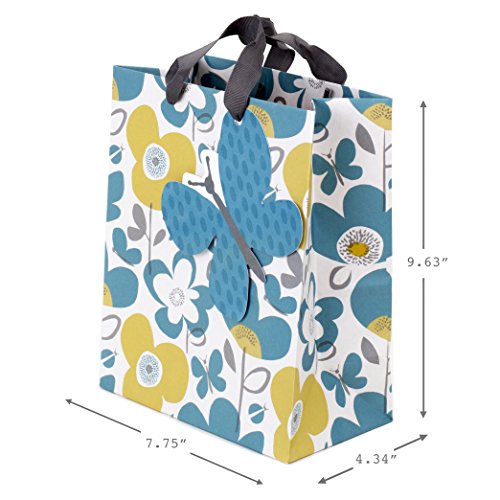 Hallmark 9" Medium Gift Bag with Tissue Paper (Flowers and Butterflies; Turquoise and Yellow) for Birthdays, Mothers Day, ...