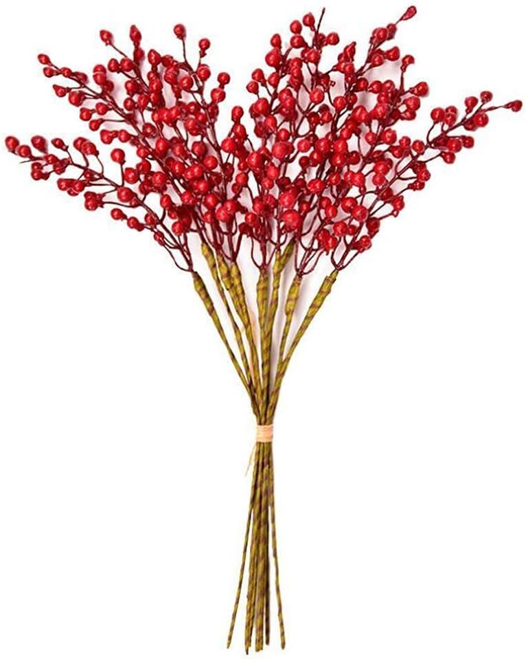 GREENTIME Artificial Red Berry Stems 8 Pack, Festive Christmas Tree Picks, Autumn Fall Home Decor and New Year's Eve Decor...